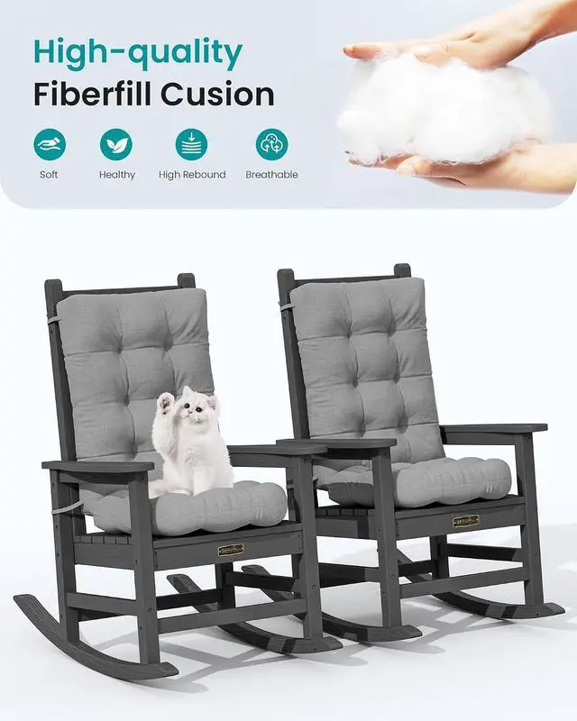 Alt view image 7 of 7 - HDPE Outdoor Rocking Cushion Set of 2, Memory Foam Cushion Dark Gray