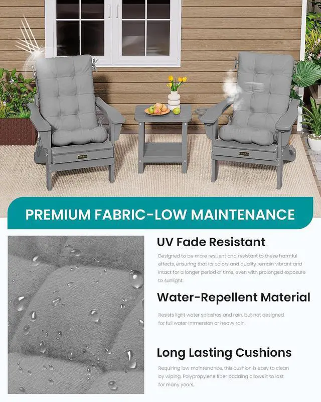 Alt view image 5 of 7 - HDPE Outdoor Rocking Cushion Set of 2, Memory Foam Cushion Dark Gray