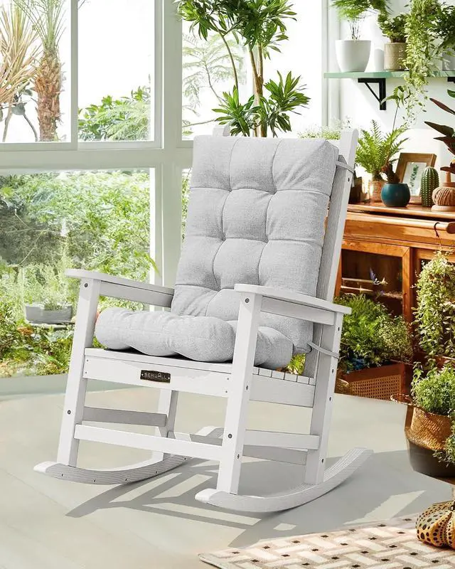 Alt view image 2 of 7 - HDPE Outdoor Rocking Chair Cushion Set of 2, Memory Foam Cushion Gray