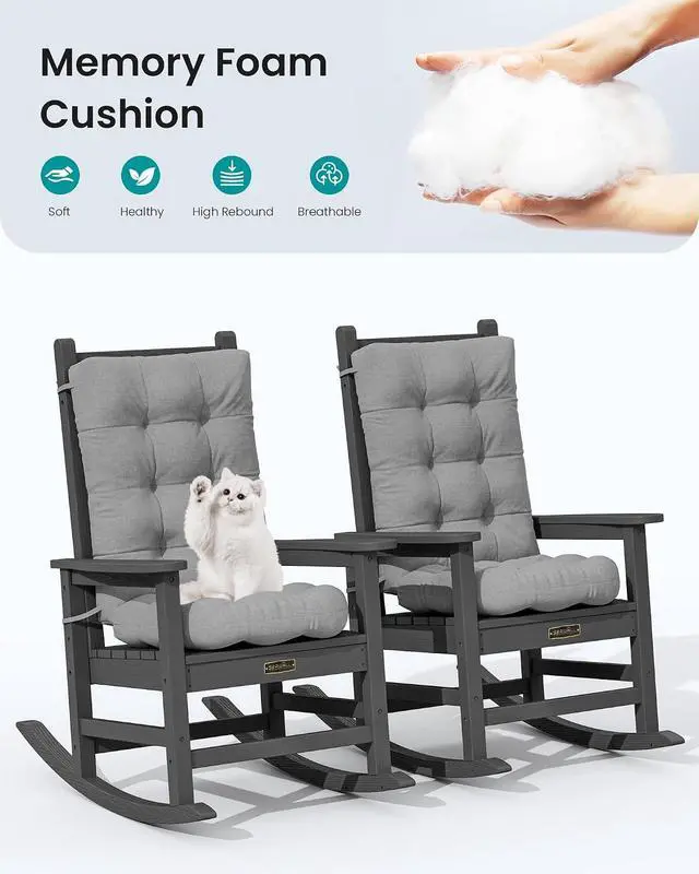 Alt view image 5 of 7 - HDPE Outdoor Rocking Cushion Set of 4, Memory Foam Cushion Dark Gray