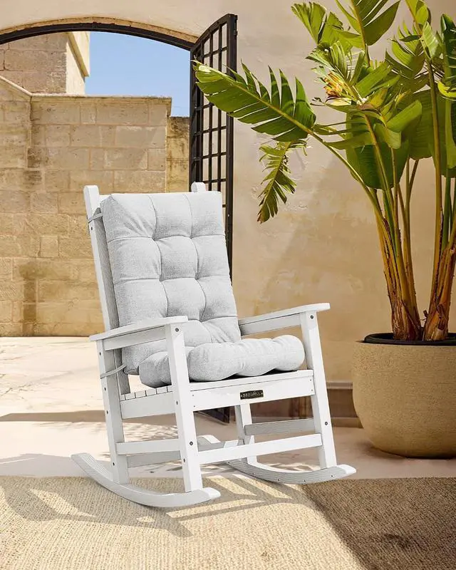 Alt view image 7 of 7 - HDPE Outdoor Rocking Chair Cushion Set of 2, Memory Foam Cushion Gray