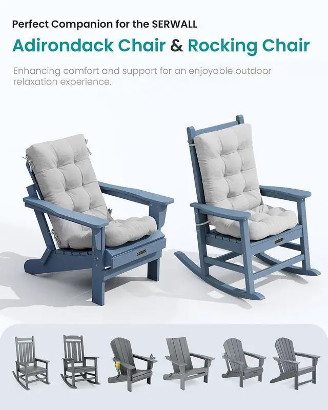 Alt view image 6 of 7 - HDPE Outdoor Rocking Chair Cushion Set of 4, Memory Foam Cushion Gray