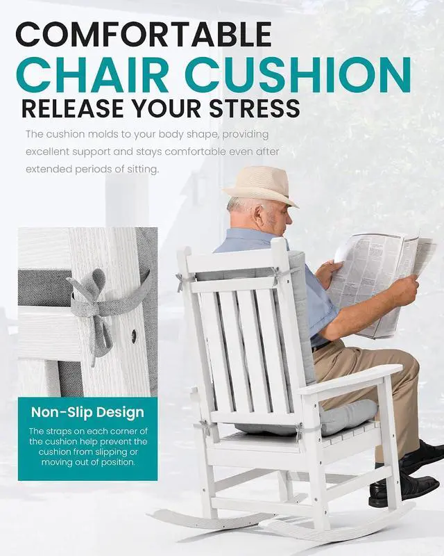 Alt view image 4 of 7 - HDPE Outdoor Rocking Chair Cushion Set of 2, Memory Foam Cushion Gray