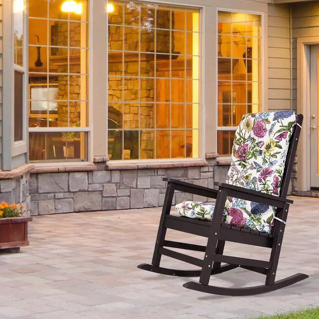 Alt view image 2 of 6 - HDPE Outdoor Rocking Chair Cushion Set of 4, Memory Foam Cushion Flowers Pattern