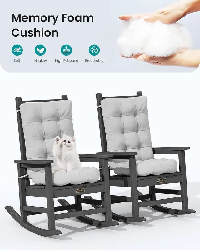 Alt view image 5 of 6 - HDPE Outdoor Rocking Chair Cushion Set of 4, Memory Foam Cushion Flowers Pattern