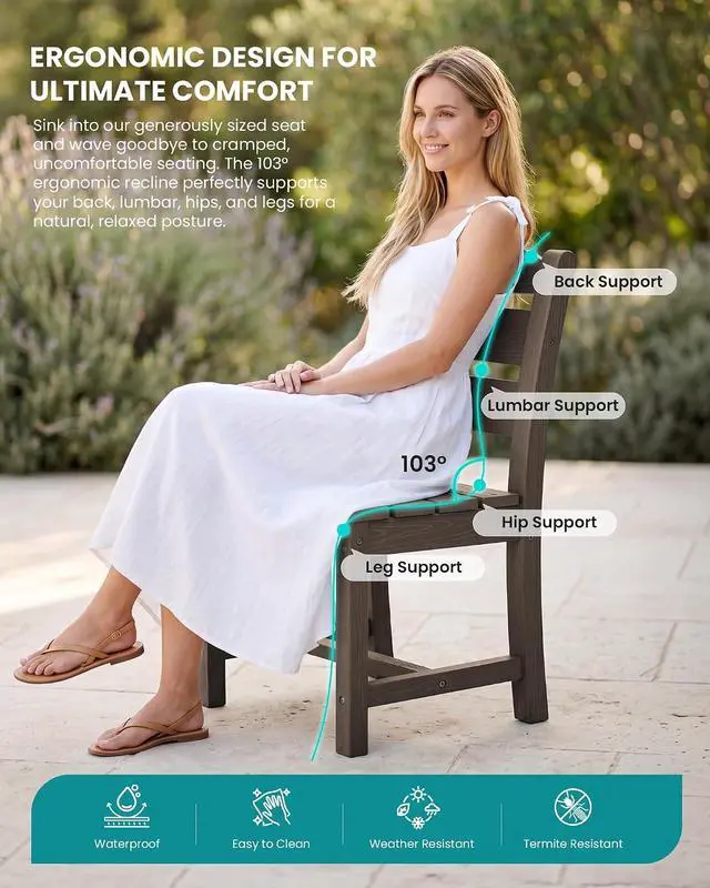 Alt view image 4 of 7 - Patio Dining Chair, All Weather Dining Chair Set of 2, Outdoor Dining Chair with Widened Seat, Coffee