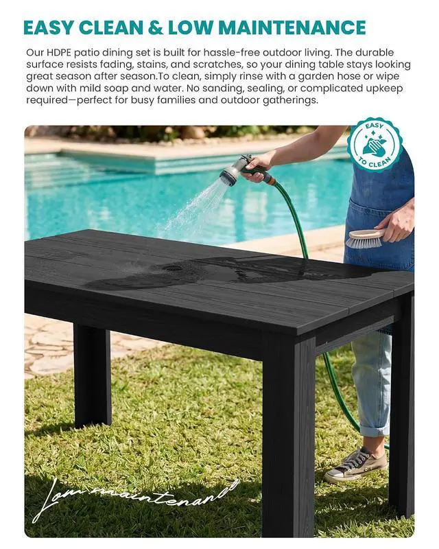 Alt view image 3 of 7 - HDPE Dining Set for 8: 2 Umbrella Hole Tables + 8 Chairs. for Garden, Backyard, Poolside. Black