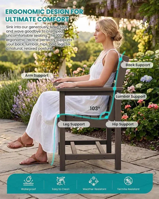 Alt view image 5 of 7 - HDPE Dining Set for 8: 2 Umbrella Hole Tables + 8 Chairs. for Garden, Backyard, Poolside. Coffee