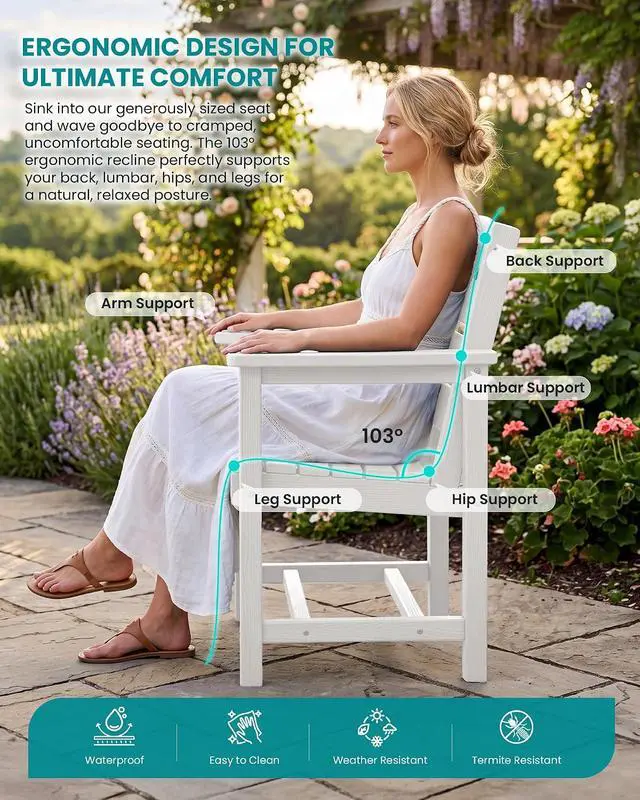 Alt view image 5 of 7 - HDPE Dining Set for 8: 2 Umbrella Hole Tables + 8 Chairs. for Garden, Backyard, Poolside. White