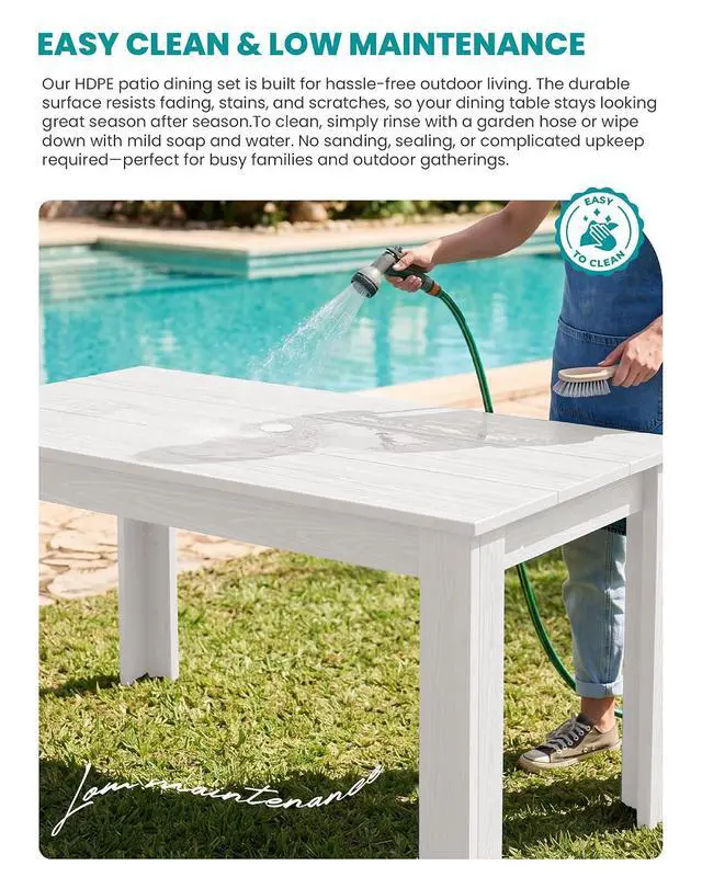 Alt view image 4 of 7 - Outdoor Dining Set for 8 HDPE Patio Set with 2 Rectangular Tables, 8 Armless Chairs. Perfect for Garden, Backyard, Poolside, White