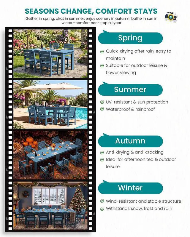 Alt view image 4 of 5 - Patio Dining Chair, All Weather Dining Chair Set of 2, Outdoor Dining Chair with Widened Seat, Blue