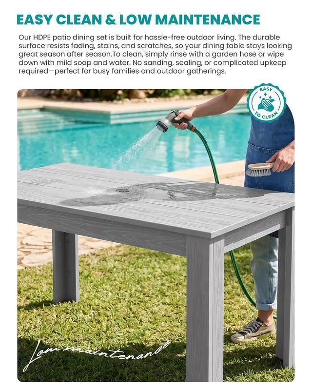 Alt view image 4 of 7 - Outdoor Dining Sets for 4, Patio Dining Sets for 4 Person with 1 Umbrella Hole Cut-Out Rectangular Table and 4 Armless Chairs, Hdpe Dining Sets for Garden, Backyard, Poolside, Sliver Gray