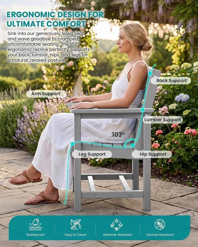 Alt view image 5 of 7 - HDPE Dining Set for 8: 2 Umbrella Hole Tables + 8 Chairs. for Garden, Backyard, Poolside, Sliver Gray