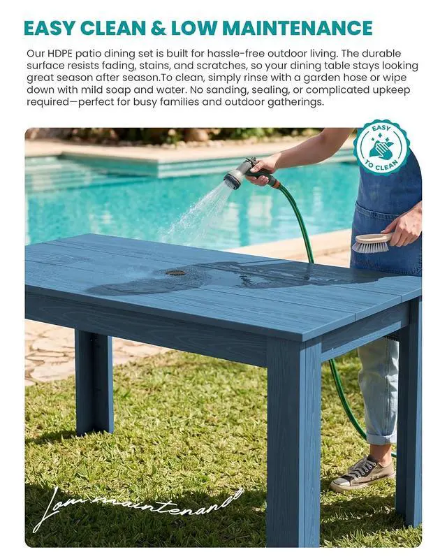 Alt view image 4 of 7 - HDPE Dining Set for 8: 2 Umbrella Hole Tables + 8 Chairs. for Garden, Backyard, Poolside. Blue