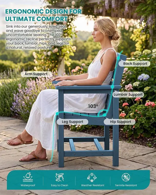Alt view image 5 of 7 - HDPE Dining Set for 8: 2 Umbrella Hole Tables + 8 Chairs. for Garden, Backyard, Poolside. Blue