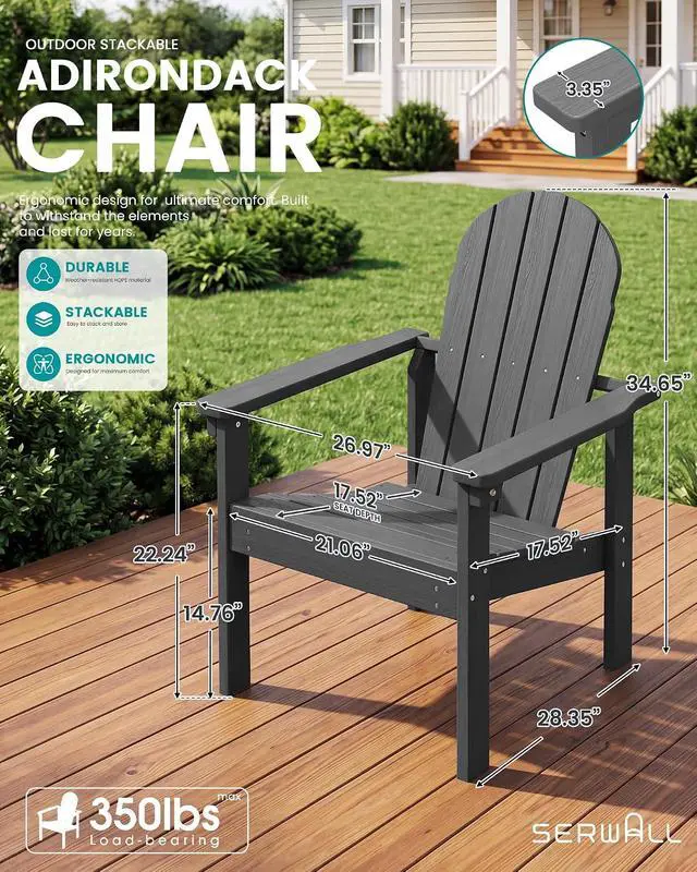 Alt view image 3 of 7 - Stackable Adirondack Chair Set of 1, Grey