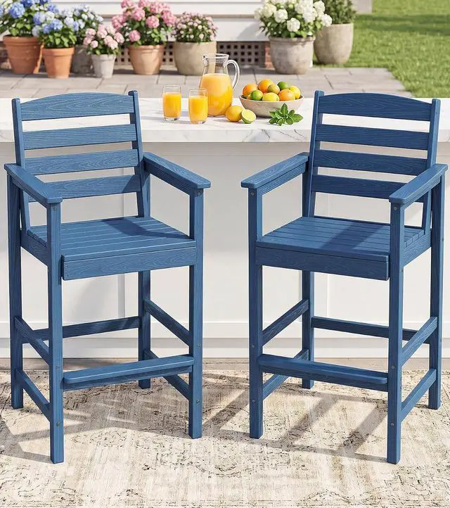 Main image of Tall Adirondack Chairs Set of 2, Balcony Adirondack Chairs Set, Outdoor Bar Height Widened Chair Set for Bistro, Poolside, Garden, Blue