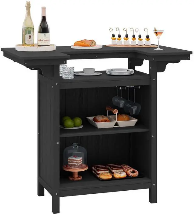 Main image of Outdoor Bar Table,Patio Bar Cabinet with 4-Tier Storage and Spacious Tabletop for Outside,Poolside, Backyard,Made of HDPE,Black