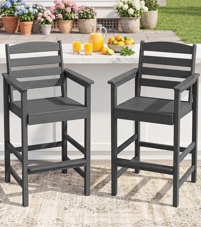 Main image of Tall Adirondack Chairs Set of 2, Balcony Adirondack Chairs Set, Outdoor Bar Height Widened Chair Set for Bistro, Poolside, Garden, Grey