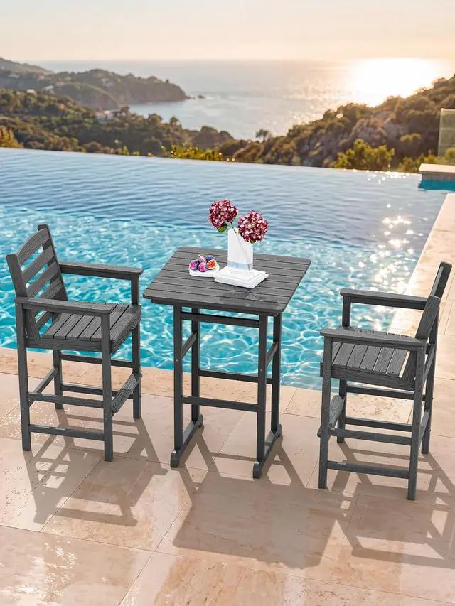 Alt view image 6 of 7 - Tall Adirondack Chairs Set of 2, Balcony Adirondack Chairs Set, Outdoor Bar Height Widened Chair Set for Bistro, Poolside, Garden, Grey