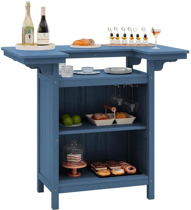 Main image of Outdoor Bar Table,Patio Bar Cabinet with 4-Tier Storage and Spacious Tabletop for Outside,Poolside, Backyard,Made of HDPE,Blue