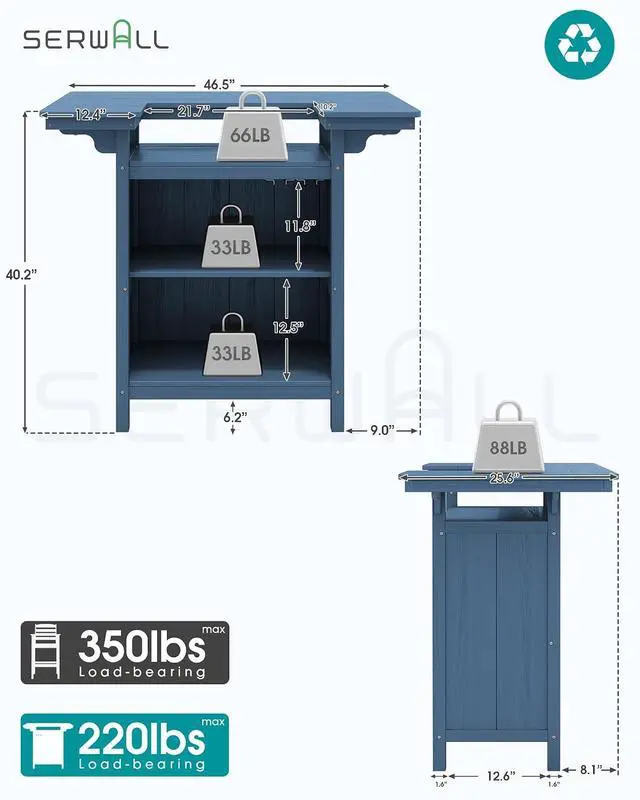 Alt view image 3 of 7 - Outdoor Bar Table,Patio Bar Cabinet with 4-Tier Storage and Spacious Tabletop for Outside,Poolside, Backyard,Made of HDPE,Blue