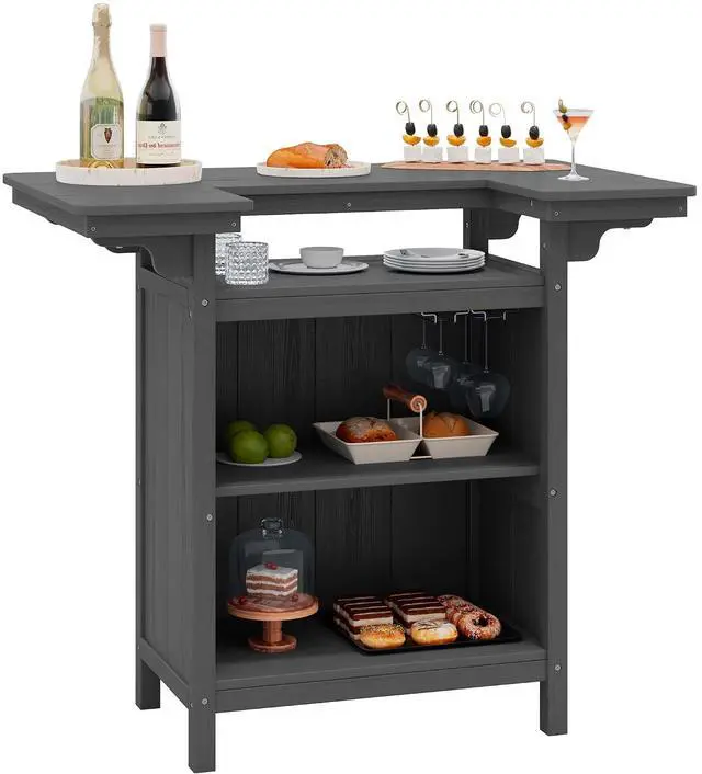 Main image of Outdoor Bar Table,Patio Bar Cabinet with 4-Tier Storage and Spacious Tabletop for Outside,Poolside, Backyard,Made of HDPE,Gray