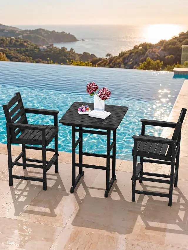 Alt view image 6 of 7 - Tall Adirondack Chairs Set of 2, Balcony Adirondack Chairs Set, Outdoor Bar Height Widened Chair Set for Bistro, Poolside, Garden, Black