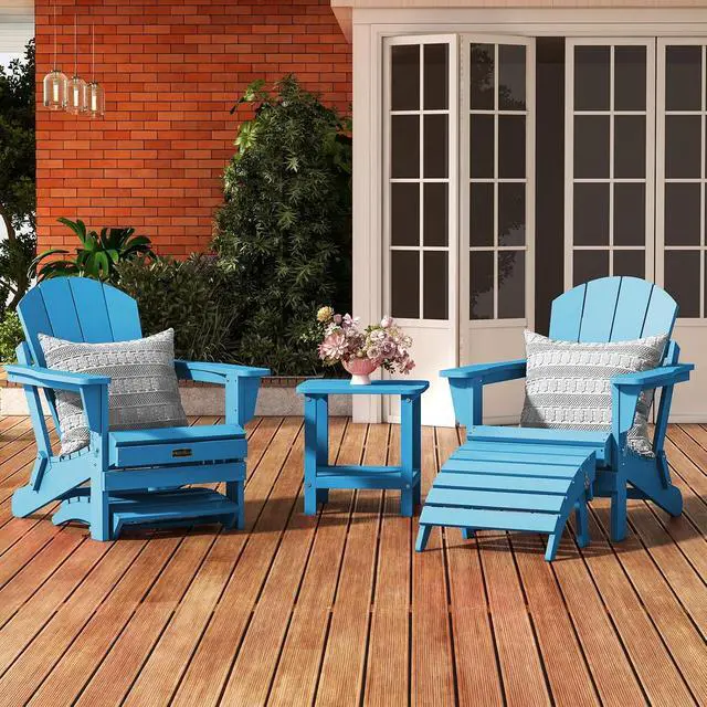 Alt view image 2 of 7 - Folding Adirondack Chair Footrest Set of 2, Adirondack Ottomans Footstools Without Assembly, Light Blue