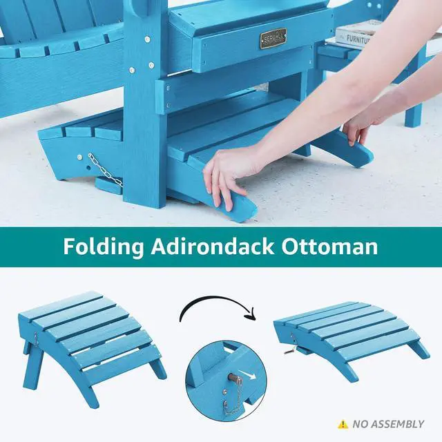 Alt view image 3 of 7 - Folding Adirondack Chair Footrest Set of 2, Adirondack Ottomans Footstools Without Assembly, Light Blue