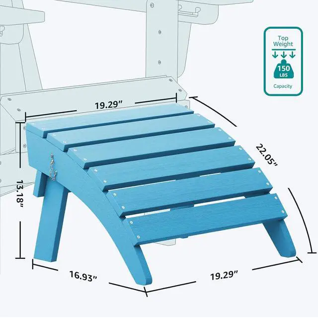 Alt view image 5 of 7 - Folding Adirondack Chair Footrest Set of 2, Adirondack Ottomans Footstools Without Assembly, Light Blue