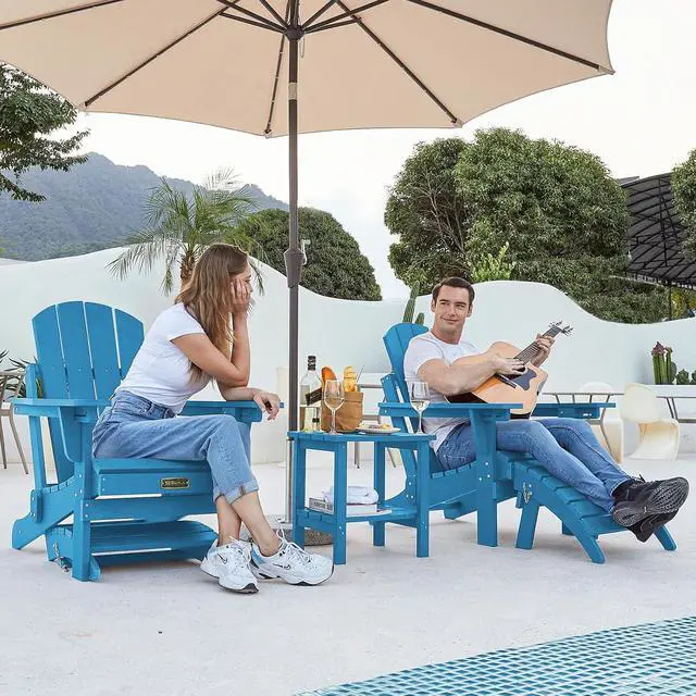 Alt view image 6 of 7 - Folding Adirondack Chair Footrest Set of 2, Adirondack Ottomans Footstools Without Assembly, Light Blue