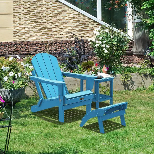 Alt view image 7 of 7 - Folding Adirondack Chair Footrest Set of 2, Adirondack Ottomans Footstools Without Assembly, Light Blue