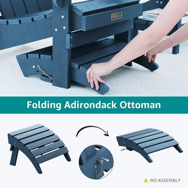 Alt view image 3 of 7 - Folding Adirondack Chair Footrest Set of 2, Adirondack Ottomans Footstools Without Assembly, Blue