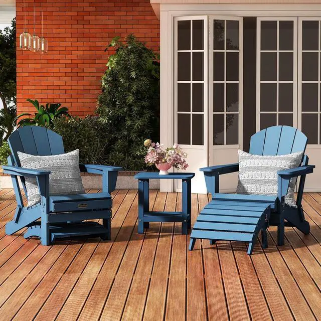 Alt view image 2 of 7 - Folding Adirondack Chair Footrest Set of 2, Adirondack Ottomans Footstools Without Assembly, Blue