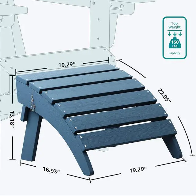 Alt view image 5 of 7 - Folding Adirondack Chair Footrest Set of 2, Adirondack Ottomans Footstools Without Assembly, Blue