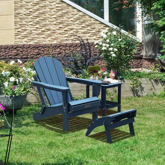 Alt view image 7 of 7 - Folding Adirondack Chair Footrest Set of 2, Adirondack Ottomans Footstools Without Assembly, Blue