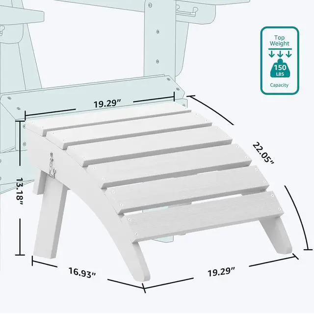 Alt view image 5 of 7 - Folding Adirondack Ottoman, White