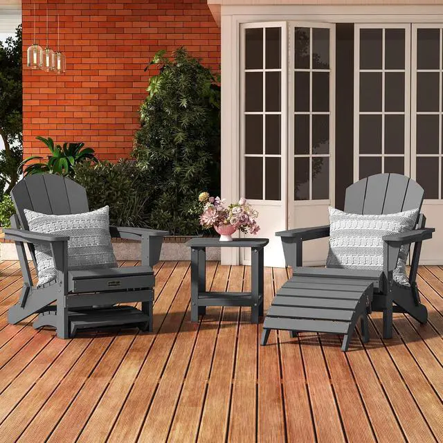 Alt view image 2 of 7 - Folding Adirondack Ottoman for Adirondack Chair, No-Assembly Weather Resistance Outdoor Footstool, High Impact Polystyrene Folding Adirondack Footrest, Gray