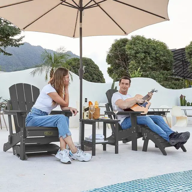 Alt view image 6 of 7 - Folding Adirondack Ottoman for Adirondack Chair, No-Assembly Weather Resistance Outdoor Footstool, High Impact Polystyrene Folding Adirondack Footrest, Gray