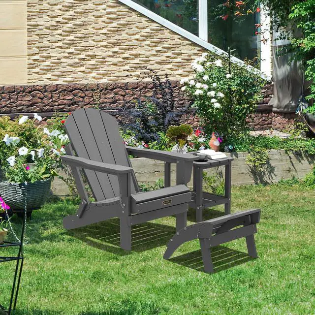 Alt view image 7 of 7 - Folding Adirondack Ottoman for Adirondack Chair, No-Assembly Weather Resistance Outdoor Footstool, High Impact Polystyrene Folding Adirondack Footrest, Gray