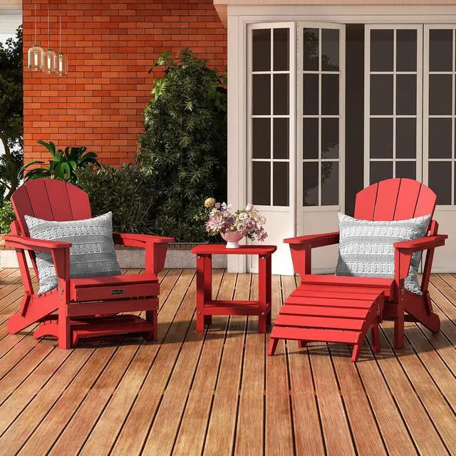 Alt view image 2 of 7 - Folding Adirondack Footrest, All Weather Adirondack Ottoman Without Assembly, Red
