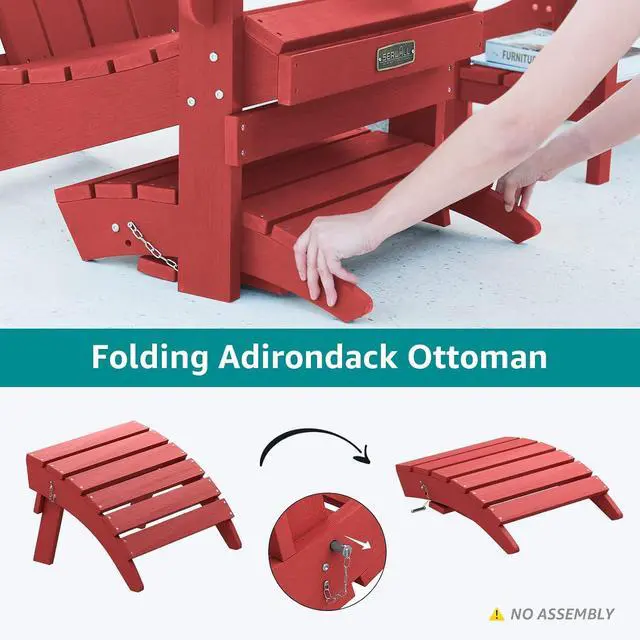 Alt view image 3 of 7 - Folding Adirondack Footrest, All Weather Adirondack Ottoman Without Assembly, Red