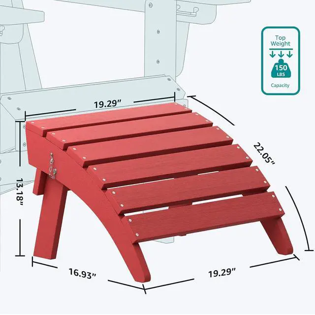 Alt view image 5 of 7 - Folding Adirondack Footrest, All Weather Adirondack Ottoman Without Assembly, Red
