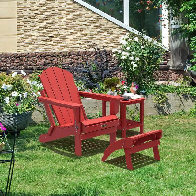 Alt view image 7 of 7 - Folding Adirondack Footrest, All Weather Adirondack Ottoman Without Assembly, Red