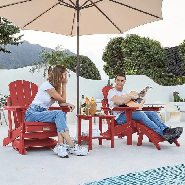 Alt view image 6 of 7 - Folding Adirondack Footrest, All Weather Adirondack Ottoman Without Assembly, Red