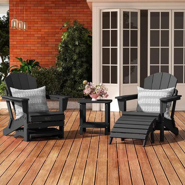 Alt view image 2 of 6 - Folding Adirondack Ottoman, No-Assembly Outdoor Footrest, All Weather Use Patio Footstool for Adirondack Chair, Black