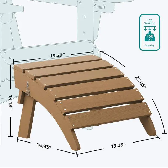 Alt view image 5 of 7 - Folding Adirondack Ottoman Set of 2, Adirondack Footrest Without Assembly for Adirondack Chair, Brown