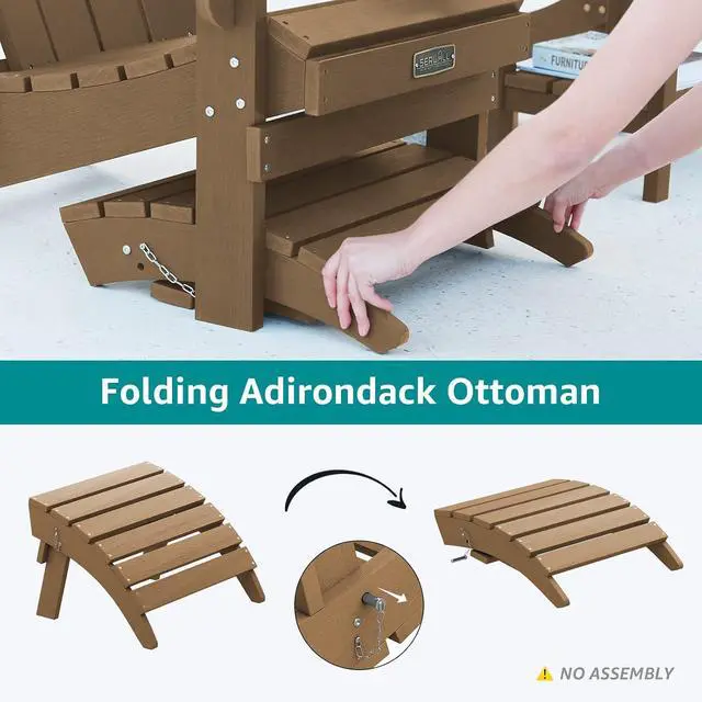 Alt view image 2 of 7 - Folding Adirondack Ottoman Set of 2, Adirondack Footrest Without Assembly for Adirondack Chair, Brown