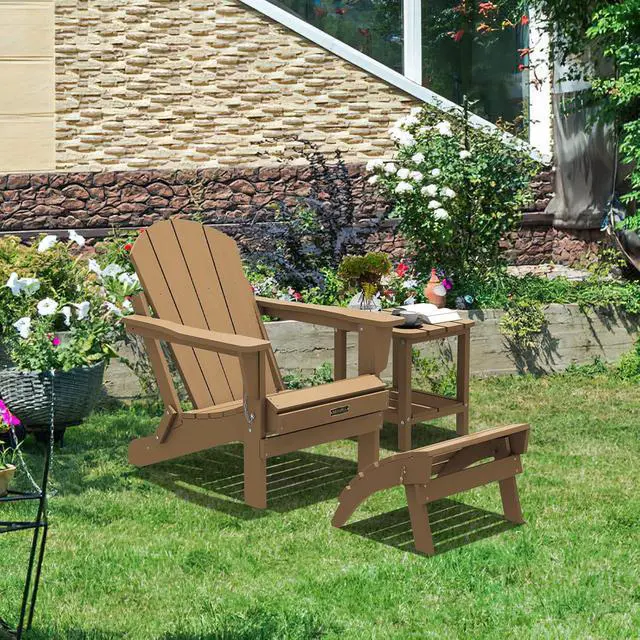 Alt view image 7 of 7 - Folding Adirondack Ottoman Set of 2, Adirondack Footrest Without Assembly for Adirondack Chair, Brown